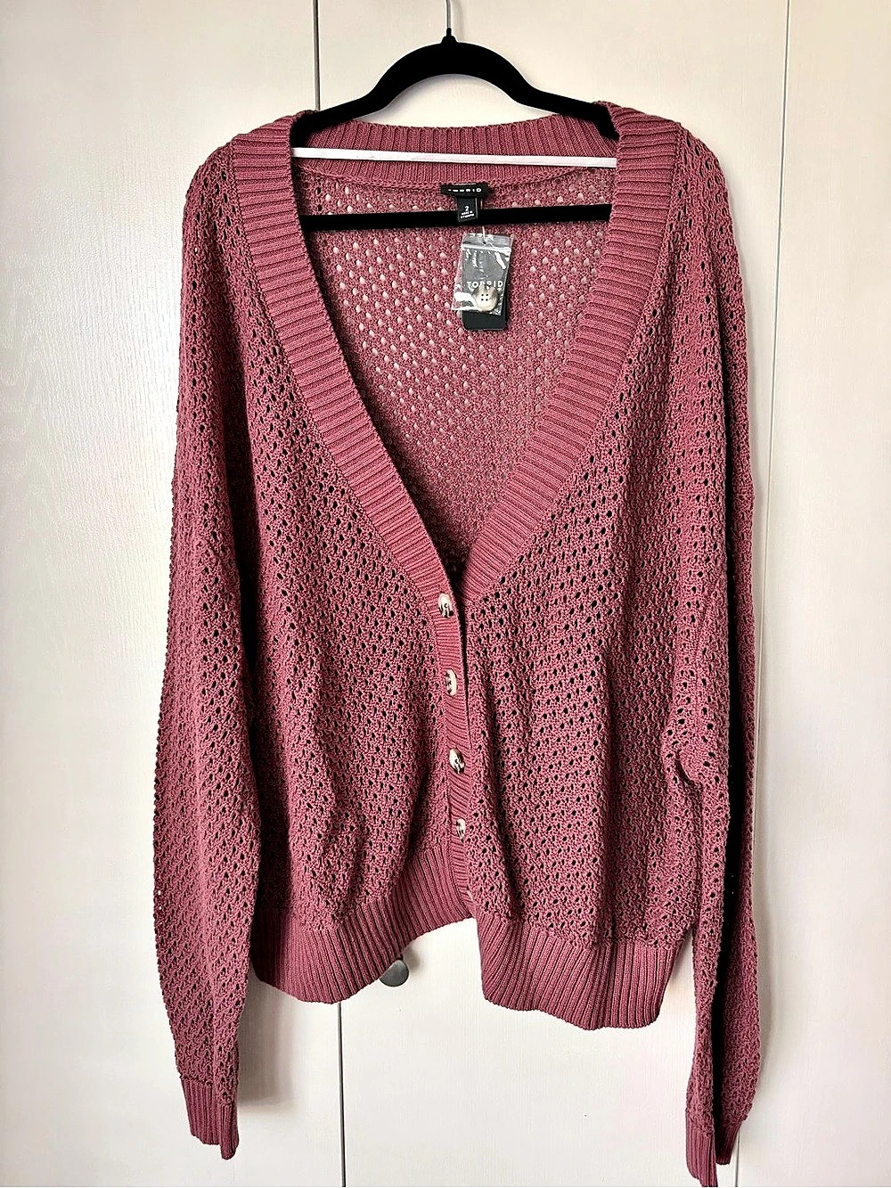 Torrid Open Stitch Cardigan Open Knit Button-Front Pink 2X